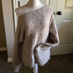 L Love Slouchy Chenille Sweater - Size M | Soft Taupe Cozy Knit